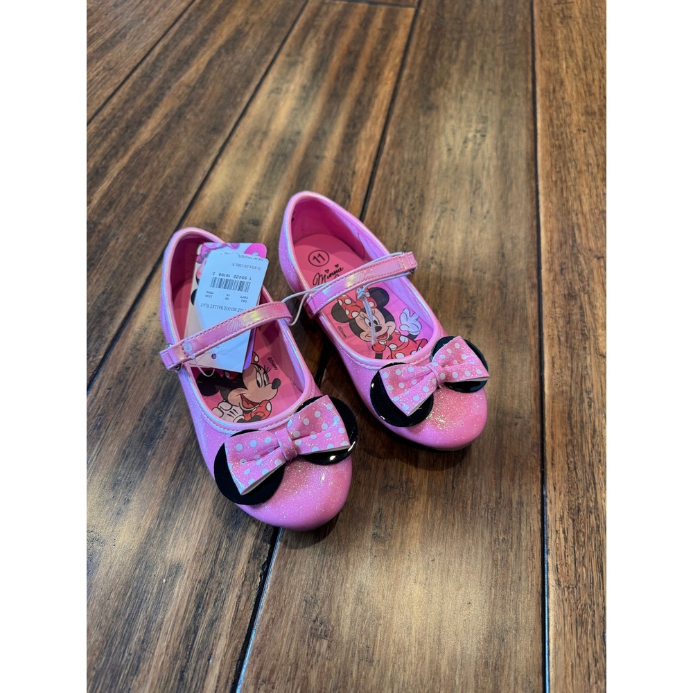 Disney Minnie Mouse Toddler Girls Pink Glitter Mary Jane Ballet Flats Size 11